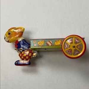 Vintage Tin J Chein Easter Bunny Flat Cart